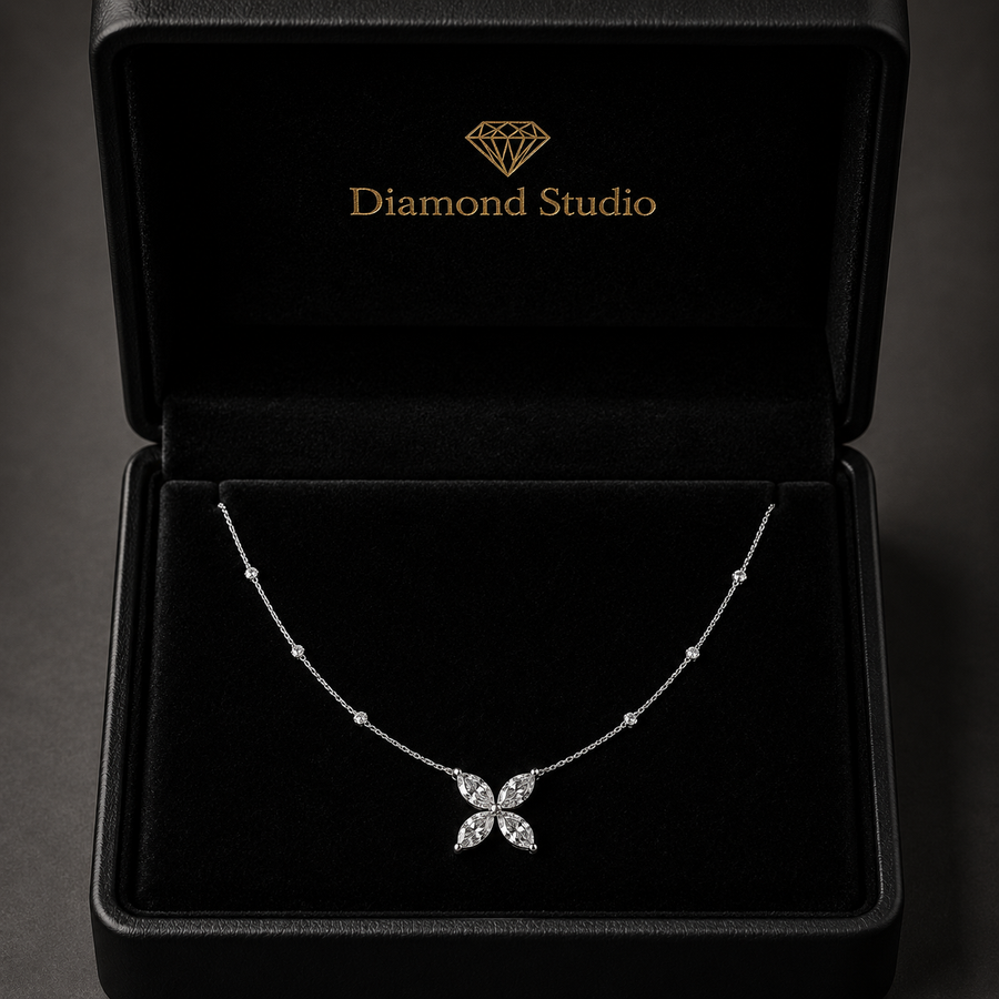 1.1 Ct Marquise Cut Diamond Pendant Necklace VS1 D-F White Gold 14k