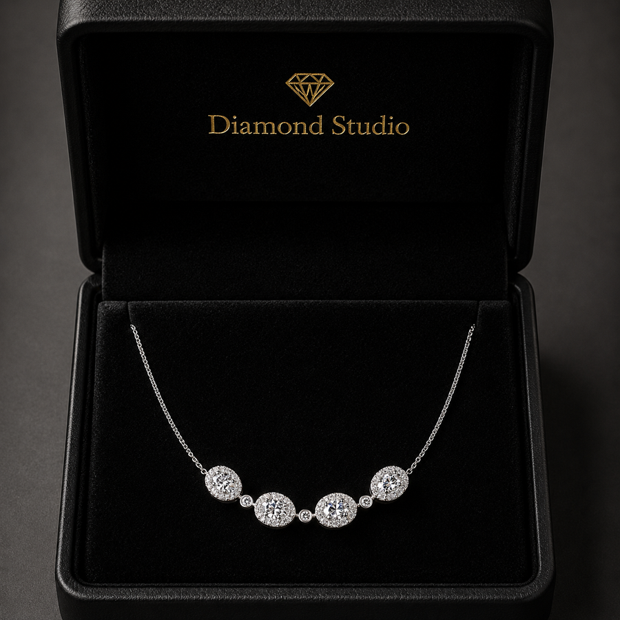 4.8 Ct Oval Round Cut Diamond Chain Necklace VS1 D-F White Gold 14k