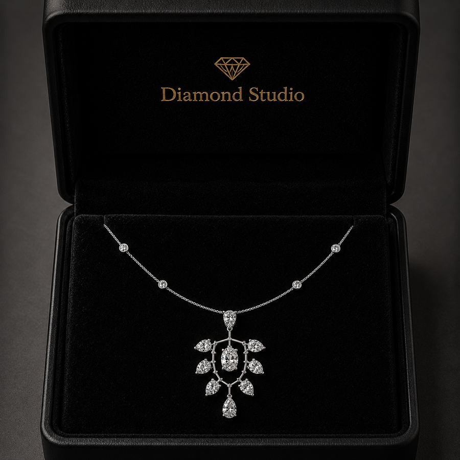 4.9 Ct Pear Oval Round Cut Diamond Pendant Necklace VS1 D-F White Gold 14k