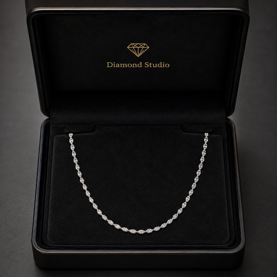 9 Ct Marquise Cut Diamond Tennis Necklace VS1 D-F White Gold 14k