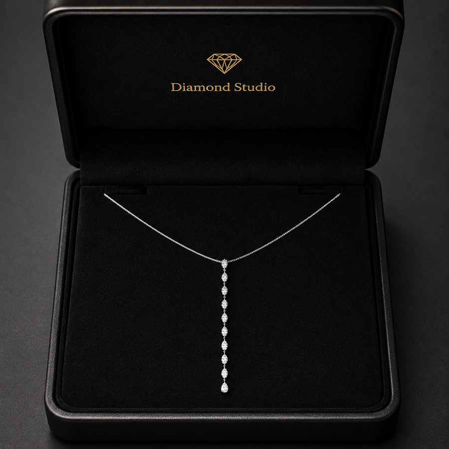 2.3 Ct Pear Marquise Cut Diamond Lariat Necklace VS1 D-F White Gold 14k
