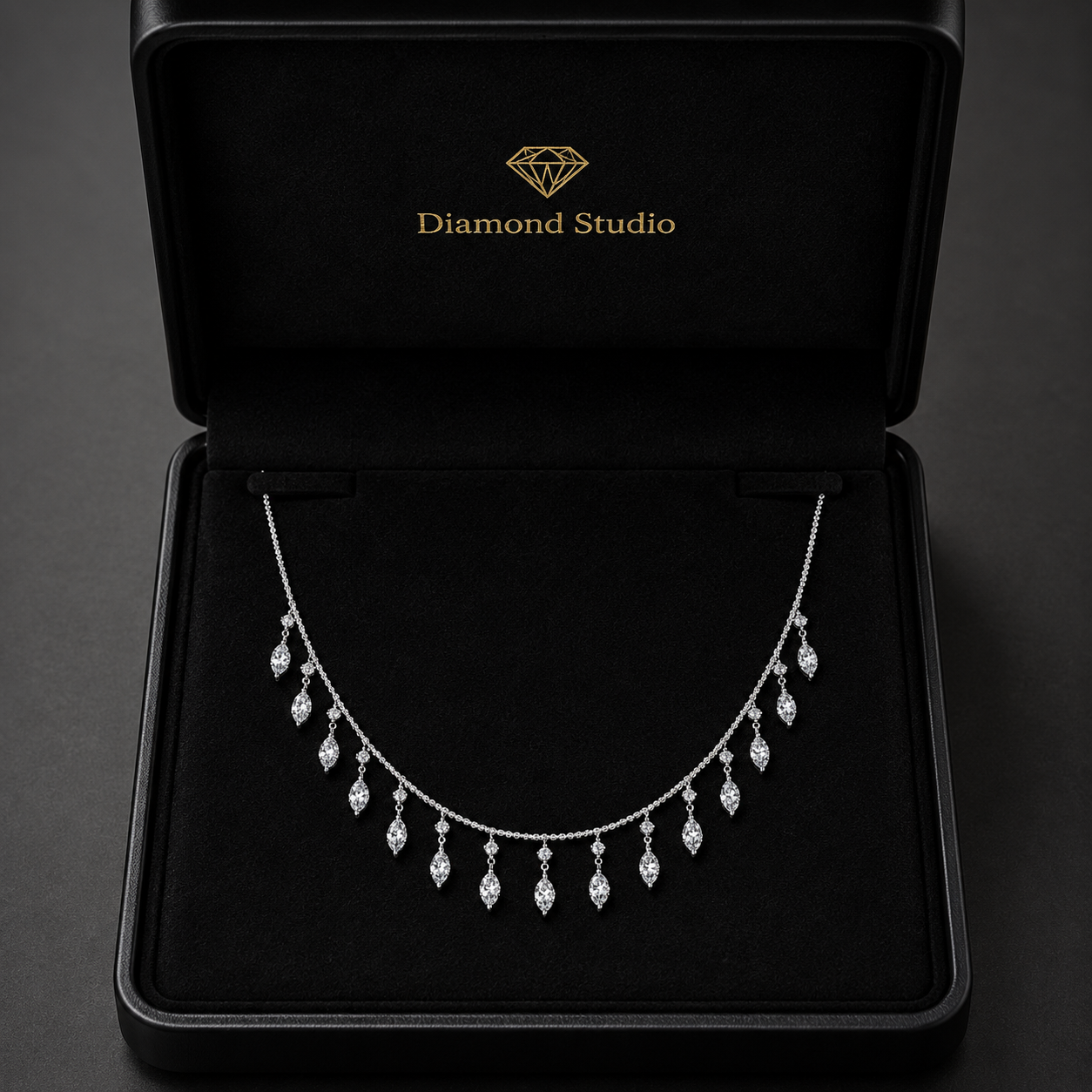 1.7 Ct Marquise Round Cut Diamond Chain Necklace VS1 D-F White Gold 14k