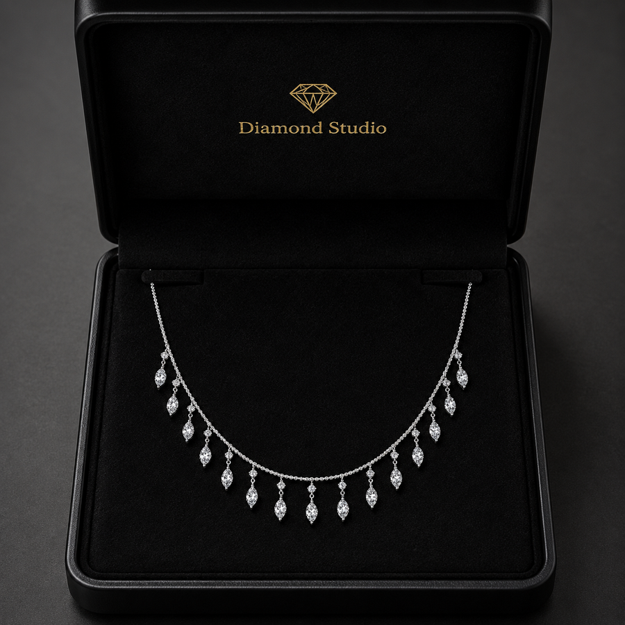 1.7 Ct Marquise Round Cut Diamond Chain Necklace VS1 D-F White Gold 14k