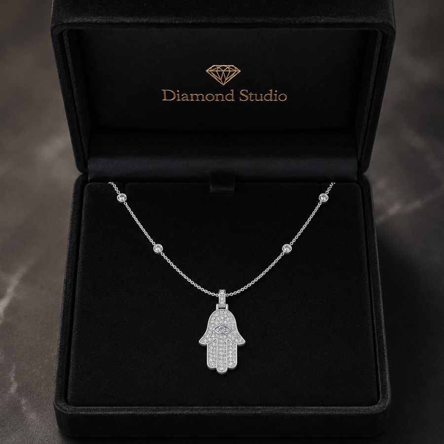 1.1 Ct Round Marquise Cut Diamond Pendant Necklace VS1 D-F White Gold 14k