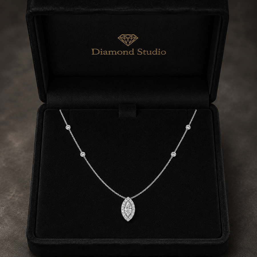 0.8 Ct Round Marquise Cut Diamond Chain Necklace VS1 D-F White Gold 14k