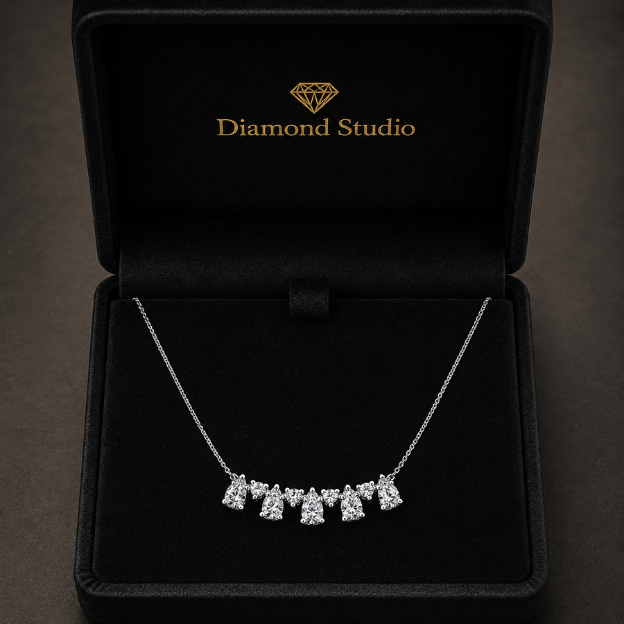 1.2 Ct Pear Round Cut Diamond Chain Necklace VS1 D-F White Gold 14k