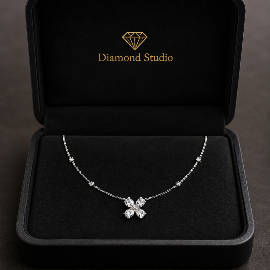 1.3 Ct Pear Round Cut Diamond Pendant Necklace VS1 D-F White Gold 14k