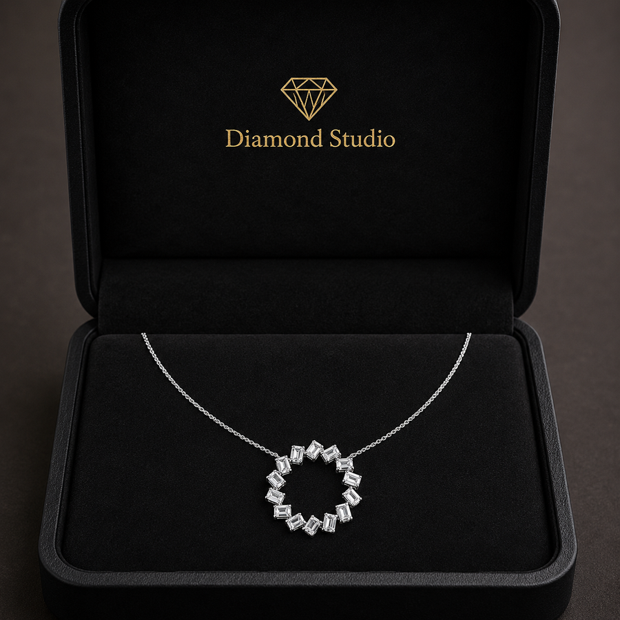 1.4 Ct Emerald Cut Diamond Pendant Necklace VS1 D-F White Gold 14k