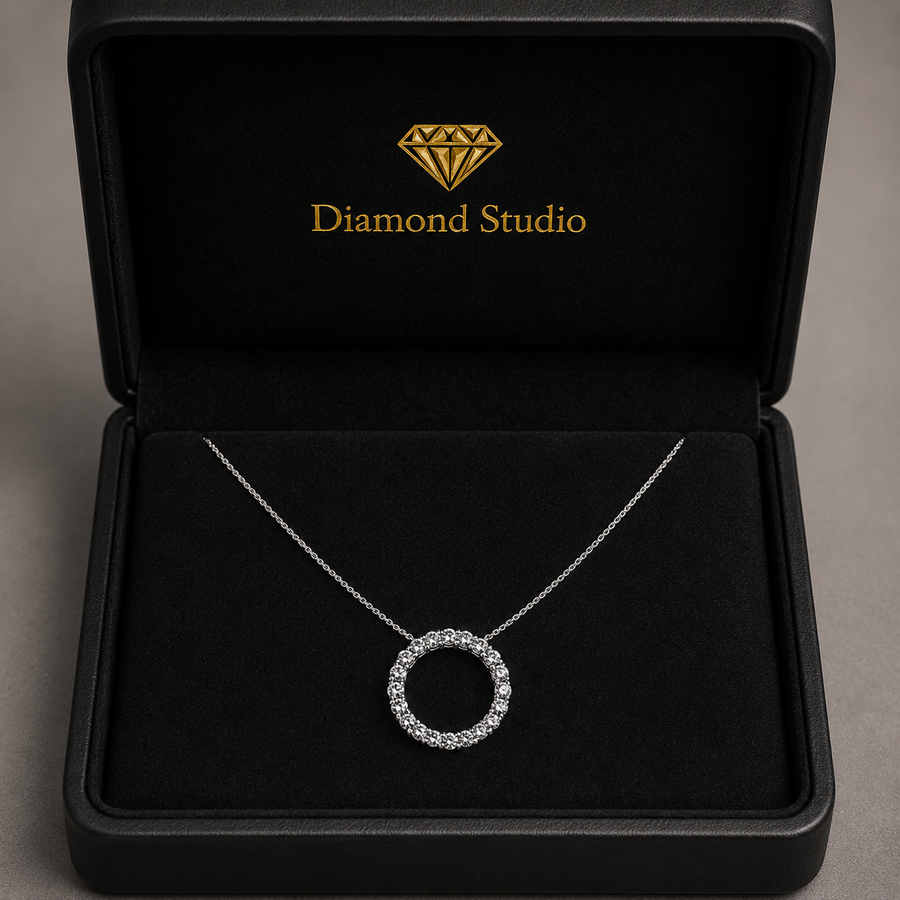 1.3 Ct Round Cut Diamond Pendant Necklace VS1 D-F White Gold 14k