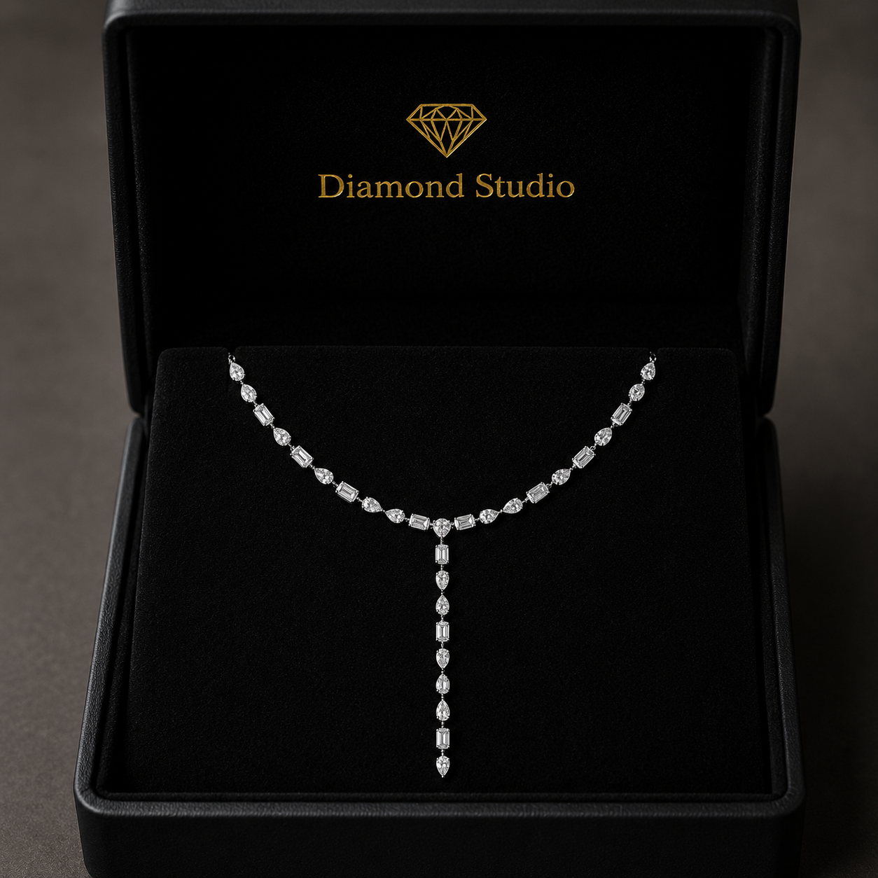 8.5 Ct Pear Oval Emerald Cut Diamond Lariat Necklace VS1 D-F White Gold 14k