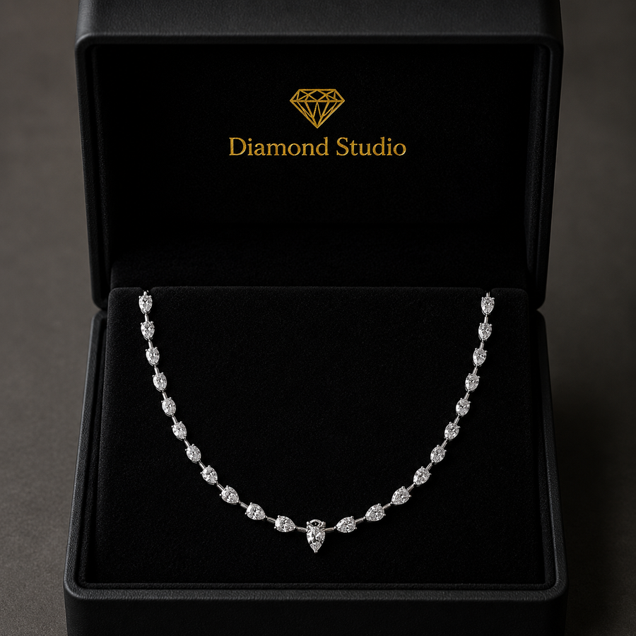 16.8 Ct Pear Cut Diamond Tennis Necklace VS1 D-F White Gold 14k