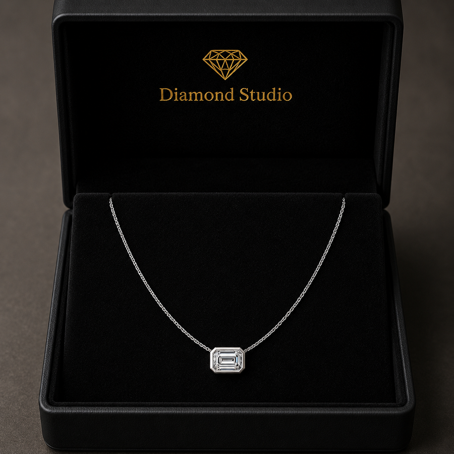 1 Ct Emerald Cut Diamond Pendant Necklace VS1 D-F White Gold 14k