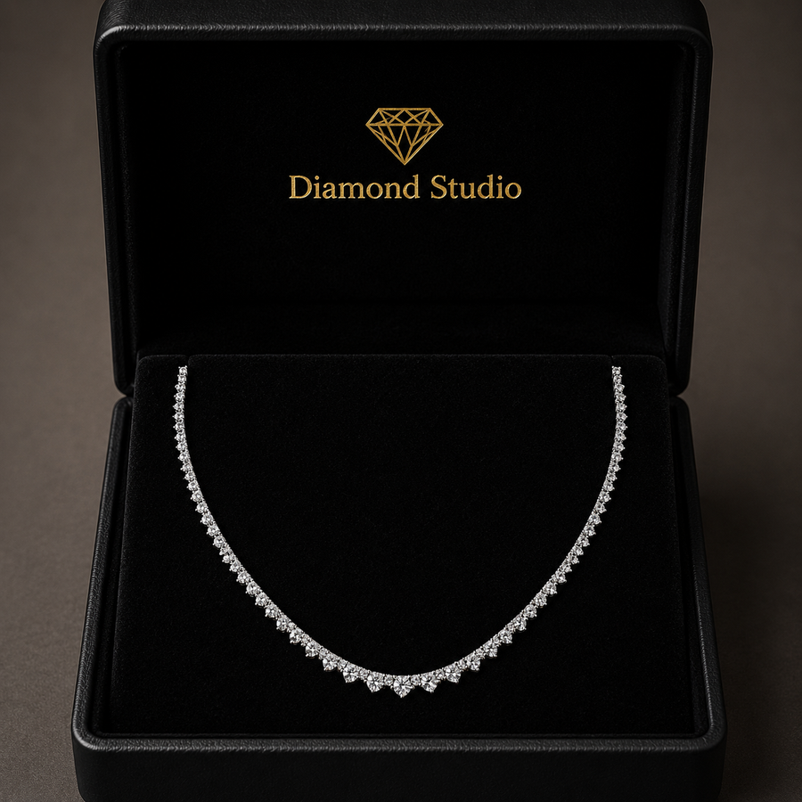9.7 Ct Round Cut Diamond Tennis Necklace VS1 D-F White Gold 14k