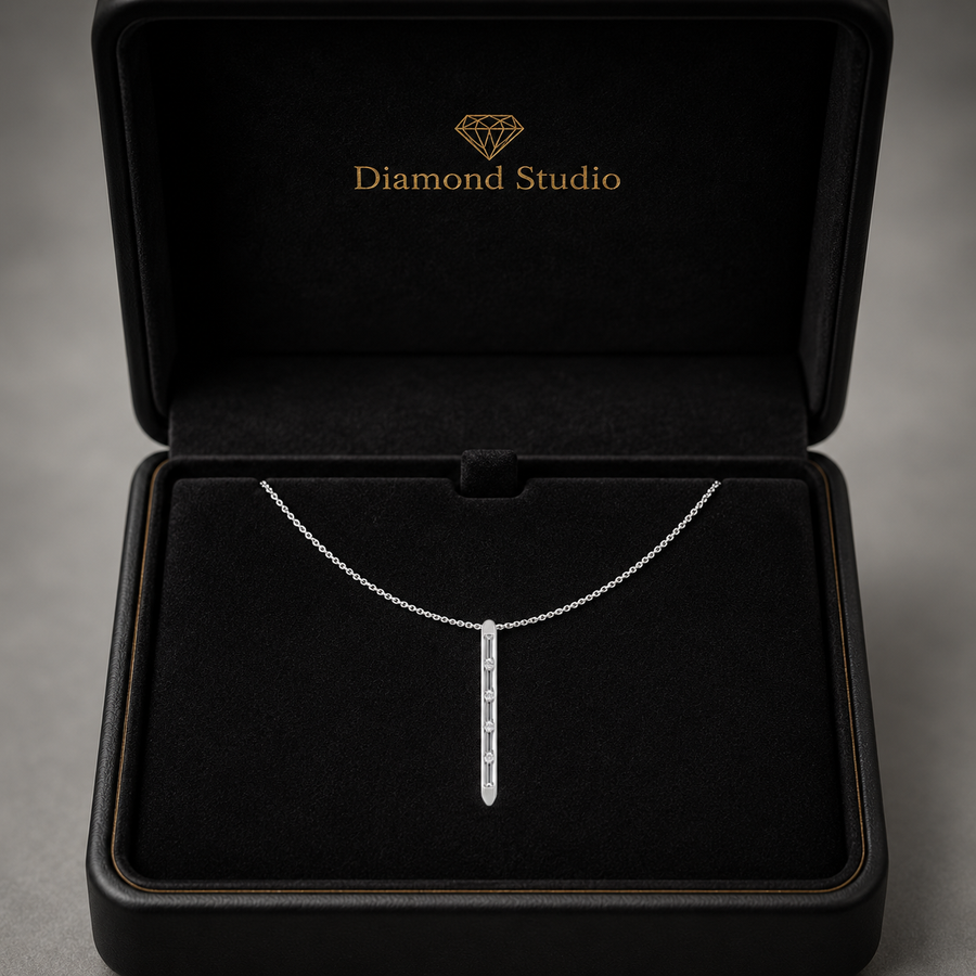 0.3 Ct Baguette Cut Diamond Pendant Necklace VS1 D-F White Gold 14k