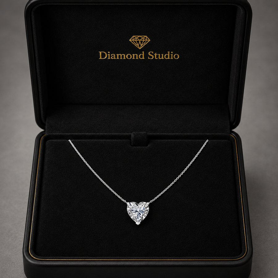 3 Ct Heart Shaped Cut Diamond Pendant Necklace VS1 D-F White Gold 14k