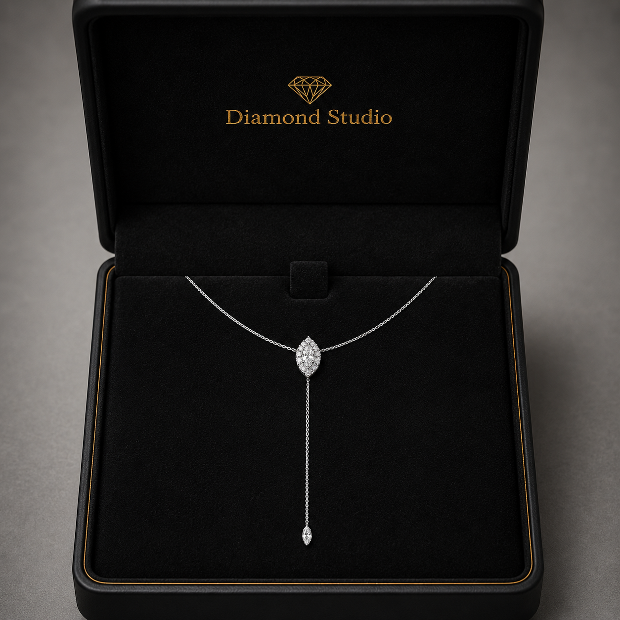 1.1 Ct Round Marquise Cut Diamond Lariat Necklace VS1 D-F White Gold 14k