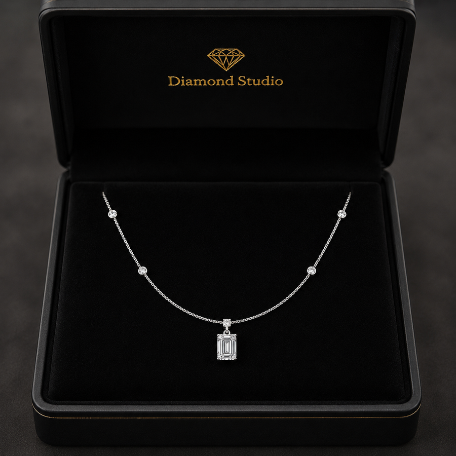 1.23 Ct Emerald Round Cut Diamond Pendant Necklace VS1 D-F White Gold 14k