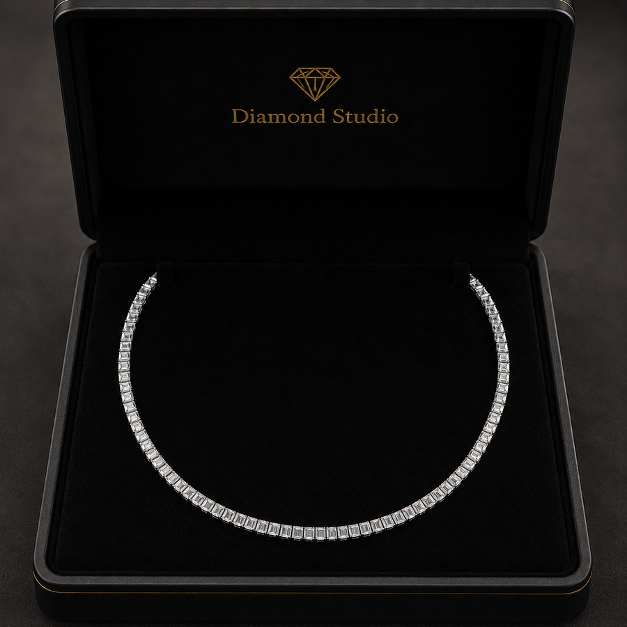 9.65 Ct Emerald Cut Diamond Tennis Necklace VS1 D-F White Gold 14k