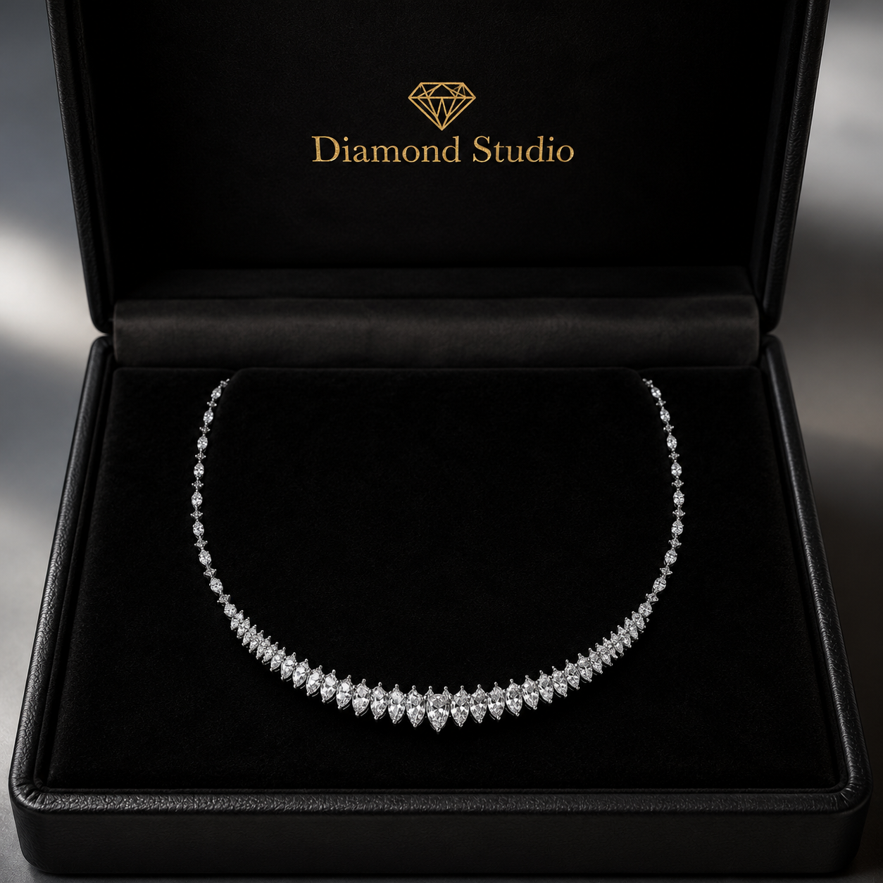 13.85 Ct Round Marquise Cut Diamond Tennis Necklace VS1 D-F White Gold 14k