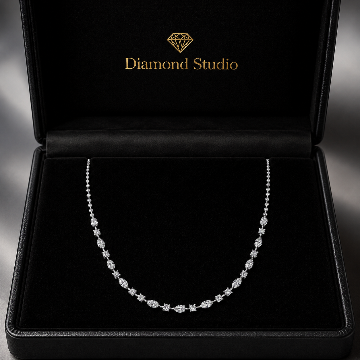 3.95 Ct Round Pear Marquise Cut Diamond Tennis Necklace VS1 D-F White Gold 14k