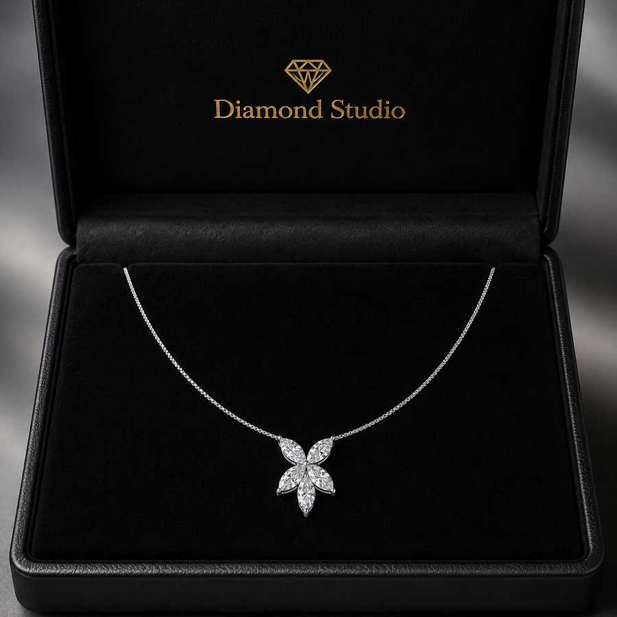 1.25 Ct Marquise Cut Diamond Chain Necklace VS1 D-F White Gold 14k