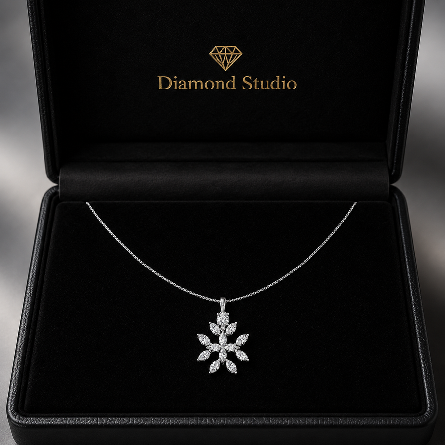 1.45 Ct Marquise Pear Cut Diamond Pendant Necklace VS1 D-F White Gold 14k