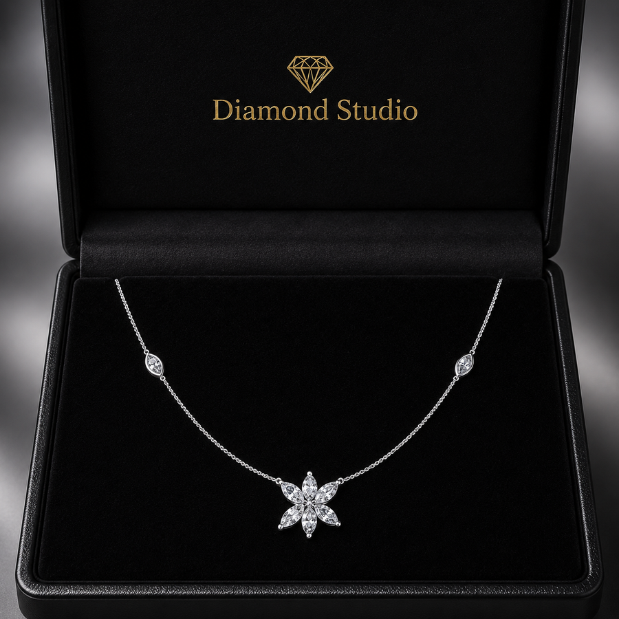 1 Ct Marquise Cut Diamond Chain Necklace VS1 D-F White Gold 14k