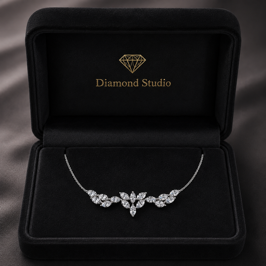 2.1 Ct Marquise Cut Diamond Chain Necklace VS1 D-F White Gold 14k