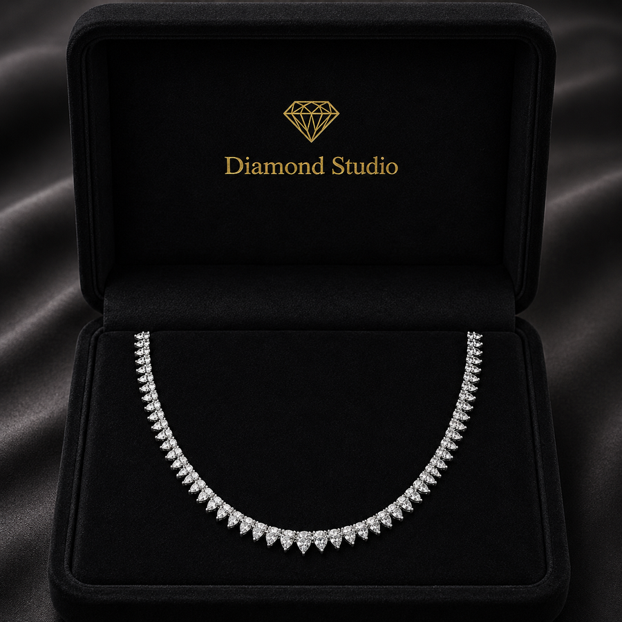 15.3 Ct Pear Cut Diamond Tennis Necklace VS1 D-F White Gold 14k