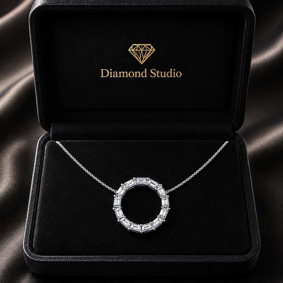1.9 Ct Emerald Cut Diamond Chain Necklace VS1 D-F White Gold 14k
