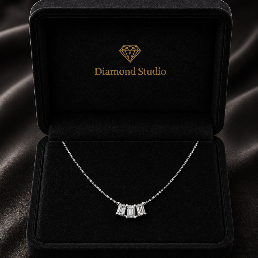 0.5 Ct Emerald Cut Diamond Chain Necklace VS1 D-F White Gold 14k