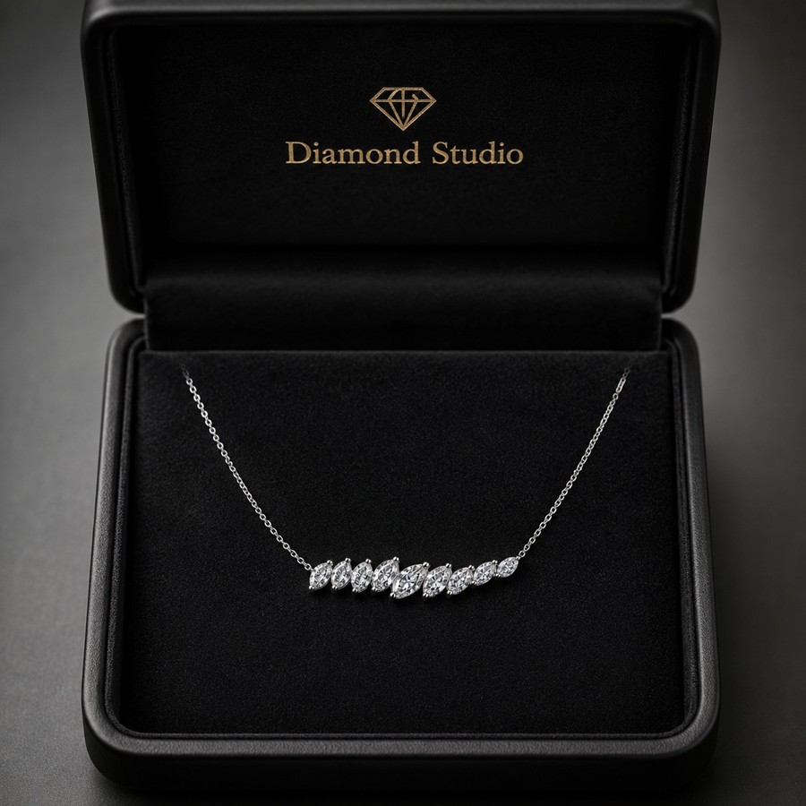 0.8 Ct Marquise Cut Diamond Chain Necklace VS1 D-F White Gold 14k