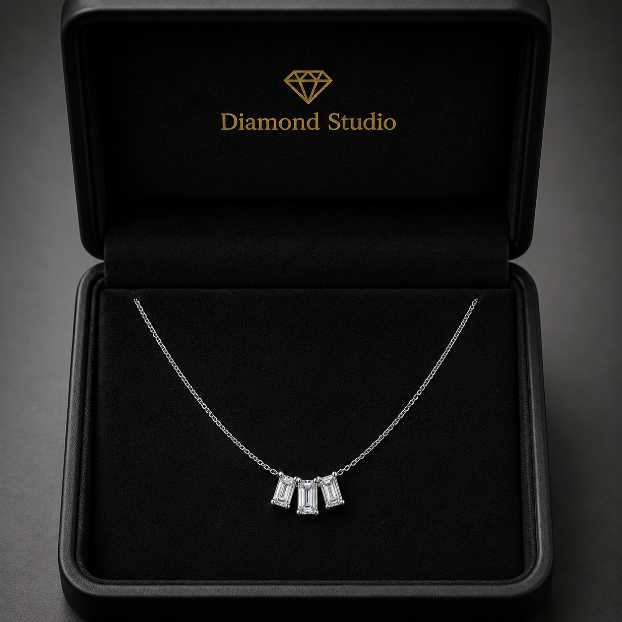 0.55 Ct Emerald Cut Diamond Chain Necklace VS1 D-F White Gold 14k