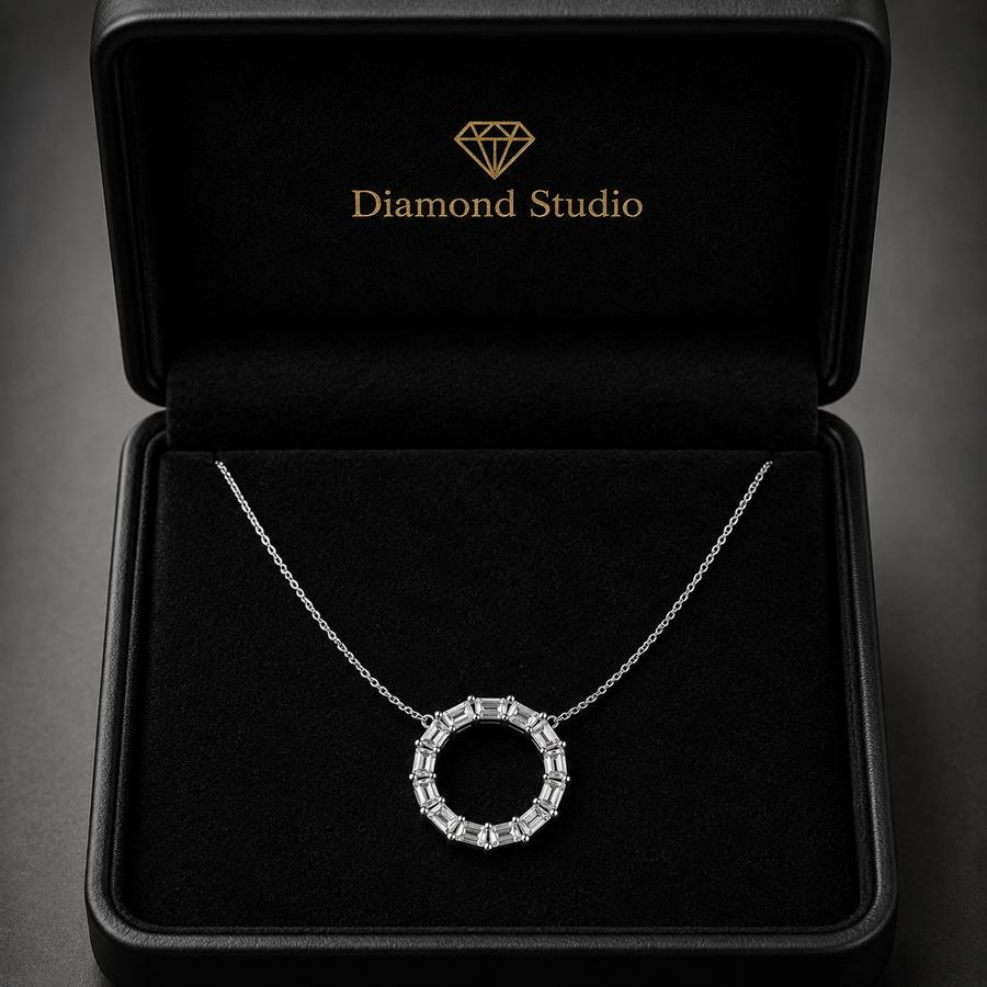 1.85 Ct Emerald Cut Diamond Chain Necklace VS1 D-F White Gold 14k