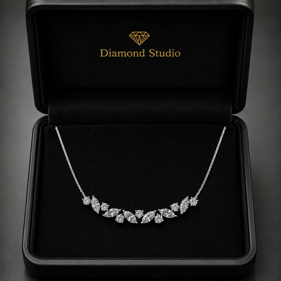 1.75 Ct Round Marquise Cut Diamond Chain Necklace VS1 D-F White Gold 14k