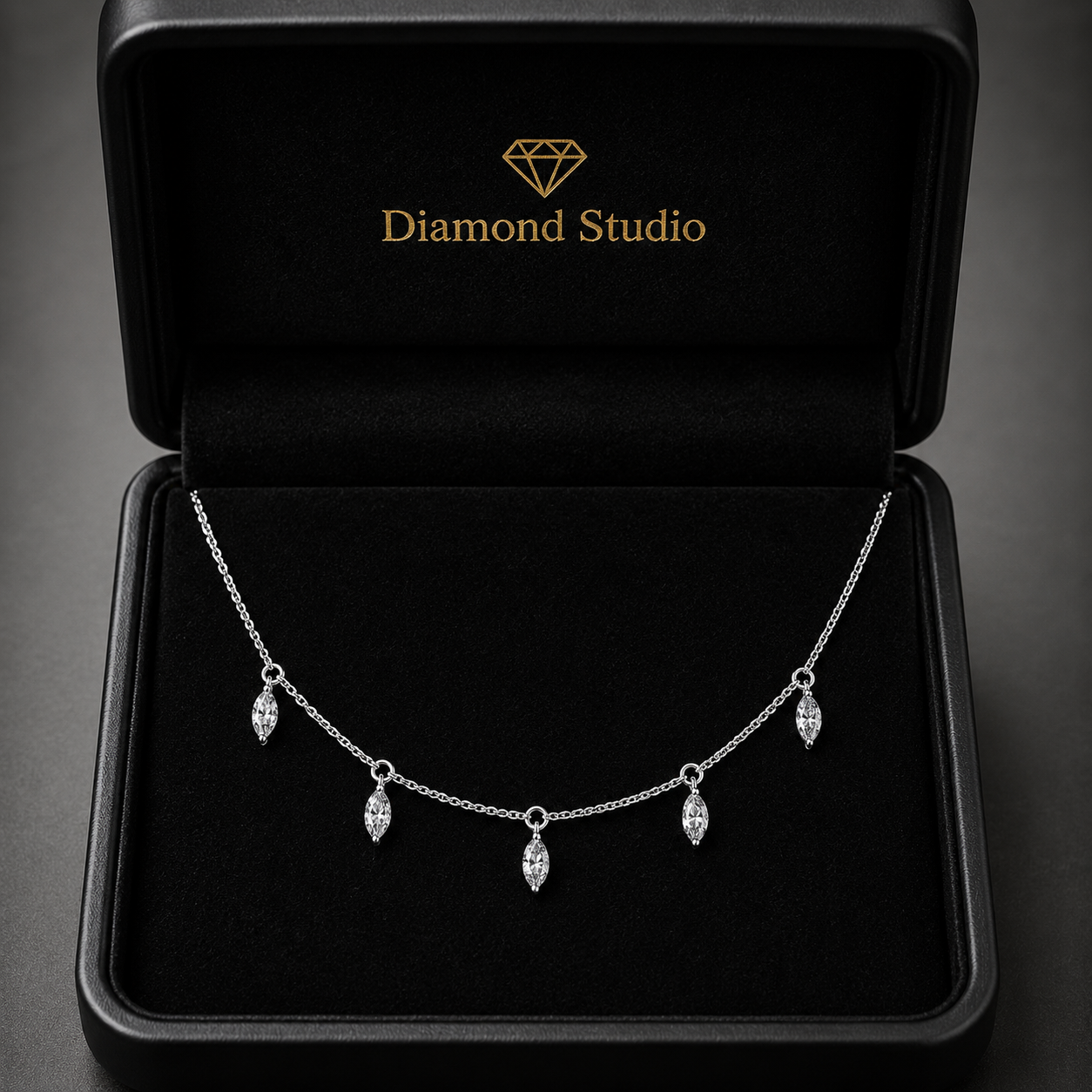 0.5 Ct Marquise Cut Diamond Chain Necklace VS1 D-F White Gold 14k