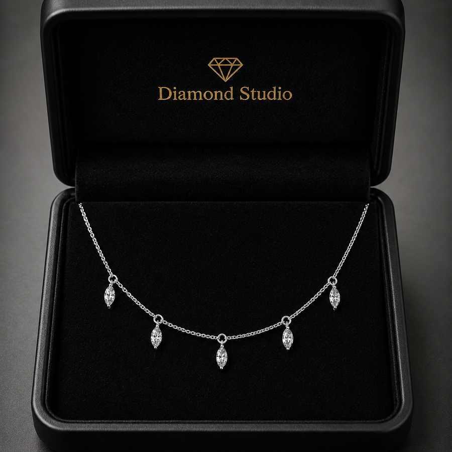0.5 Ct Marquise Cut Diamond Chain Necklace VS1 D-F White Gold 14k