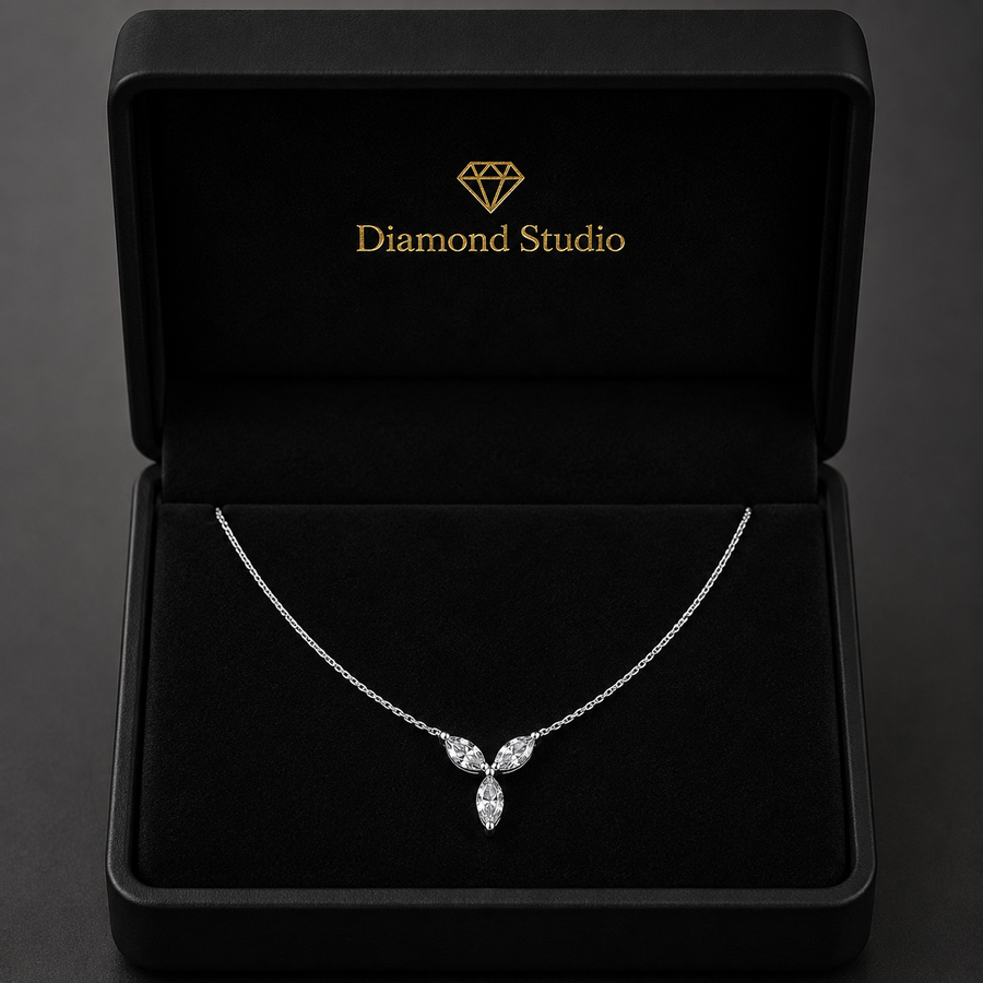 0.64 Ct Marquise Cut Diamond Chain Necklace VS1 D-F White Gold 14k