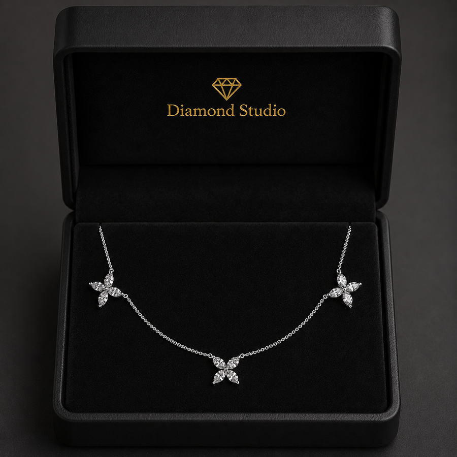 0.85 Ct Marquise Cut Diamond Chain Necklace VS1 D-F White Gold 14k