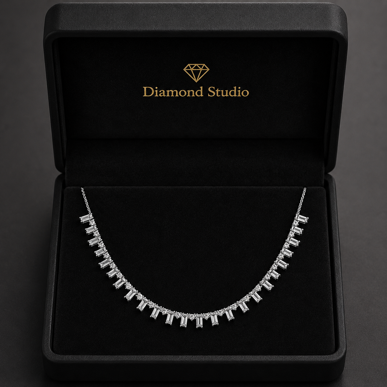 3.2 Ct Baguette Round Cut Diamond Chain Necklace VS1 D-F White Gold 14k