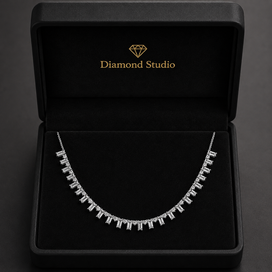 3.2 Ct Baguette Round Cut Diamond Chain Necklace VS1 D-F White Gold 14k