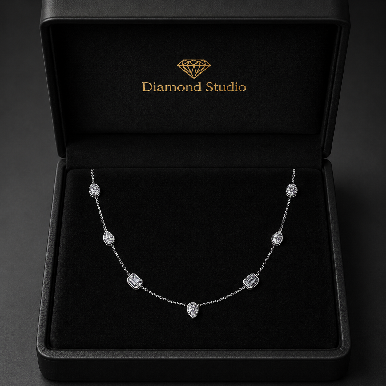 3.65 Ct Pear Emerald Oval Cut Diamond Chain Necklace VS1 D-F White Gold 14k
