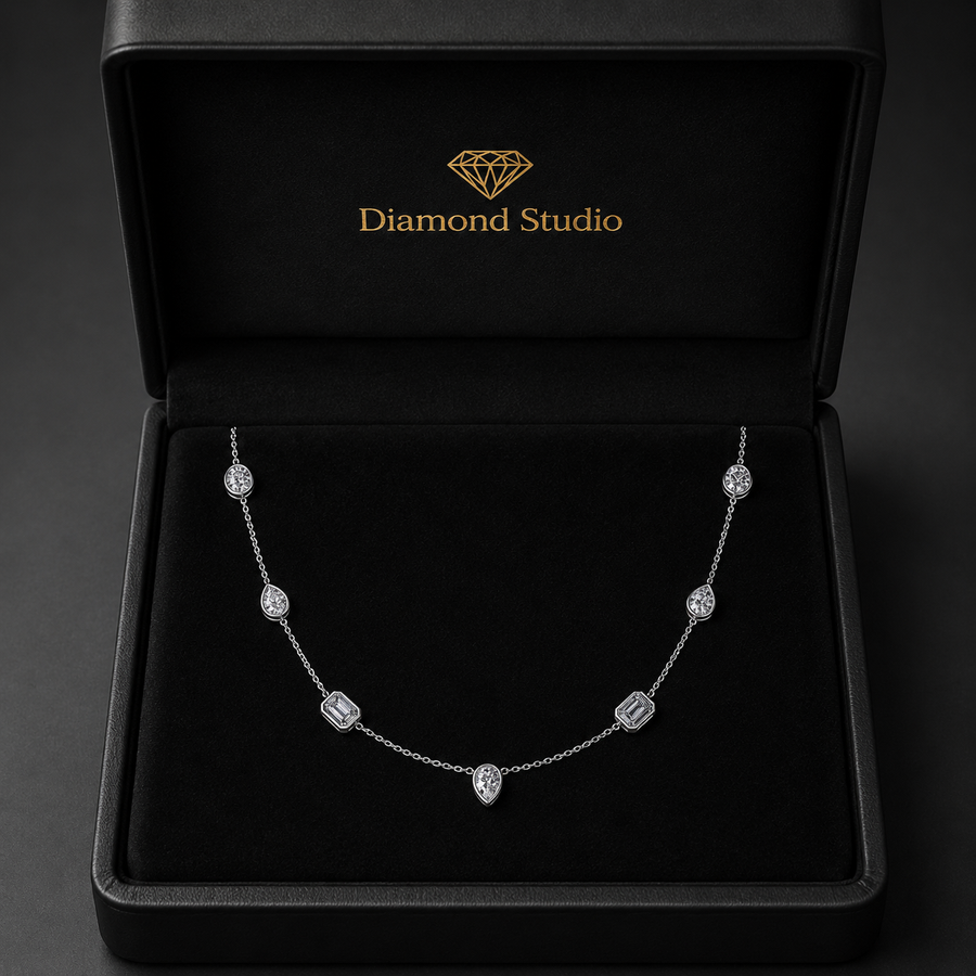 3.65 Ct Pear Emerald Oval Cut Diamond Chain Necklace VS1 D-F White Gold 14k