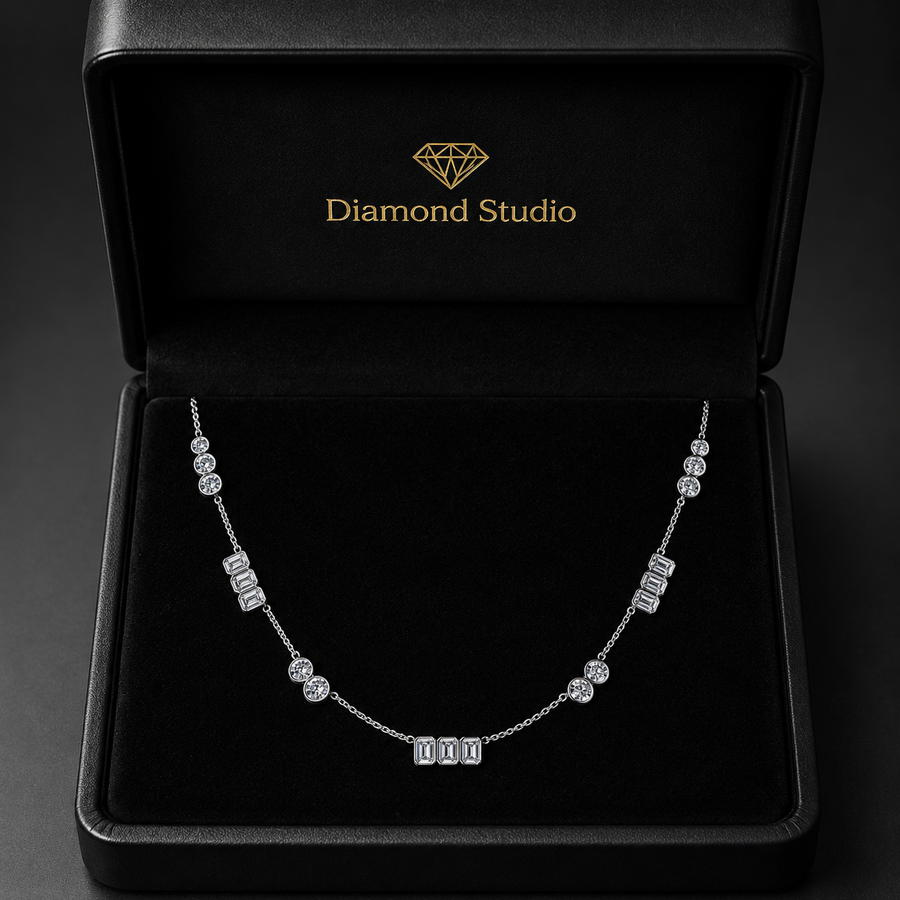4.45 Ct Emerald Oval Cut Diamond Chain Necklace VS1 D-F White Gold 14k