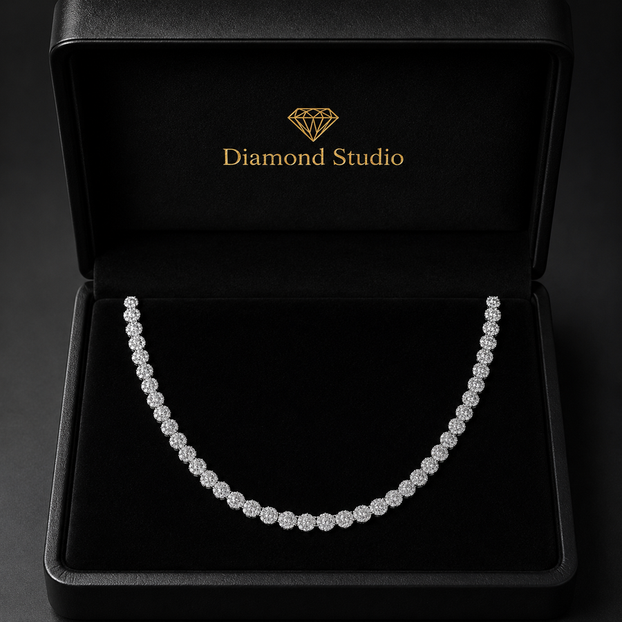6.75 Ct Round Cut Diamond Tennis Necklace VS1 D-F White Gold 14k
