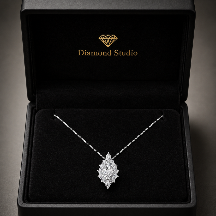 6.8 Ct Pear Round Cut Diamond Pendant Necklace VS1 D-F White Gold 14k