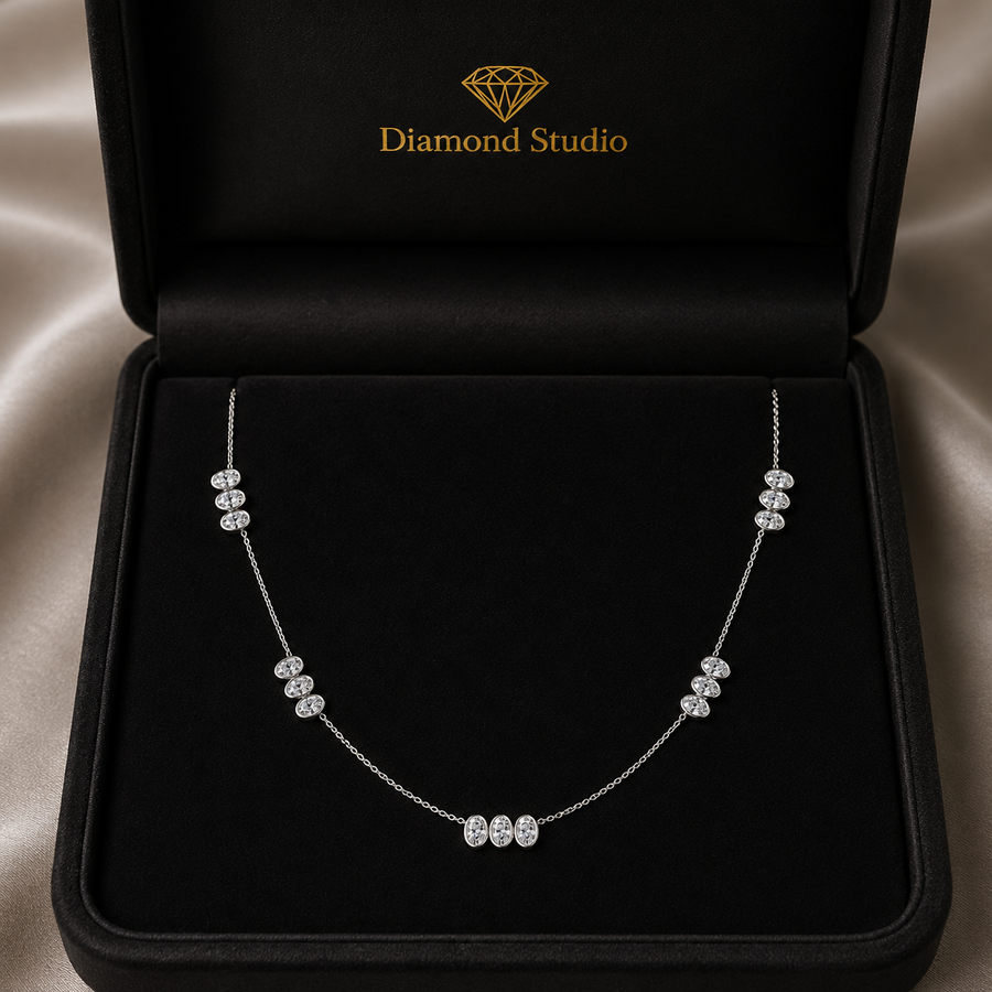 3.4 Ct Oval Cut Diamond Chain Necklace VS1 D-F White Gold 14k
