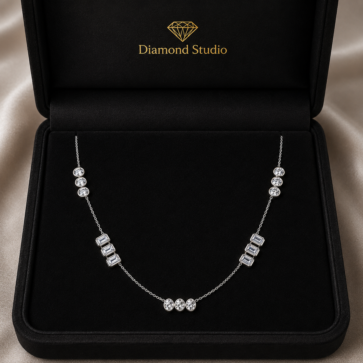 4.55 Ct Emerald Oval Cut Diamond Chain Necklace VS1 D-F White Gold 14k