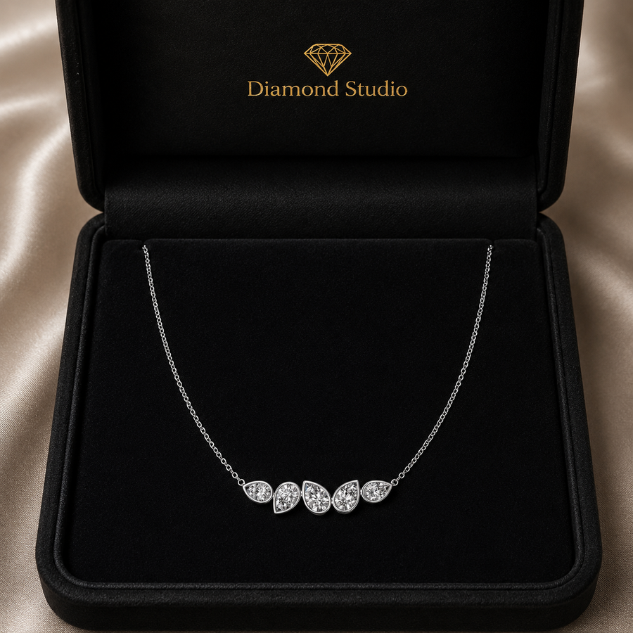1.9 Ct Pear Cut Diamond Chain Necklace VS1 D-F White Gold 14k