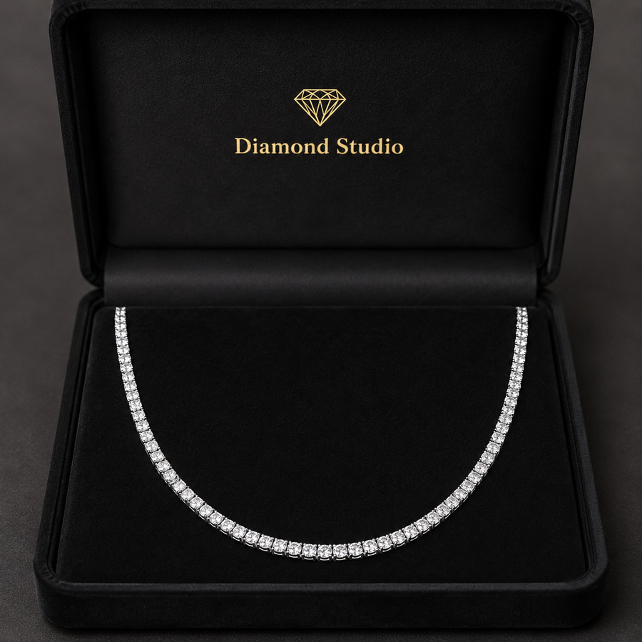 11.5 Ct Round Cut Diamond Tennis Necklace VS1 D-F White Gold 14k